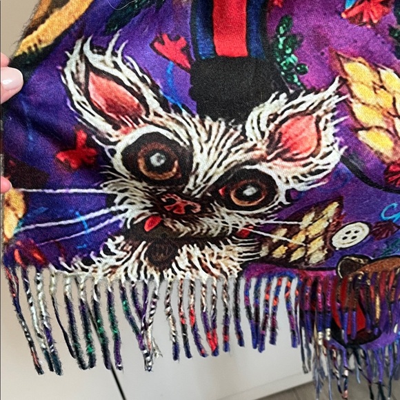NWOT Colorful Artistic Lady Dog Wool Blend Double Sided Fabric Large Scarf - Picture 3 of 12